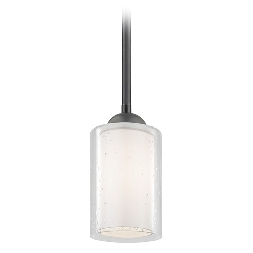 Design Classics Gala Fuse Matte Black Stem Hung Mini-Pendant with Double Glass Shade