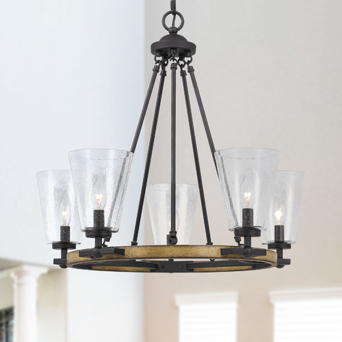 Quoizel Lighting Quoizel Lighting Hearst Matte Black with Painted Aged Walnut Wood Chandelier HST5025MBK