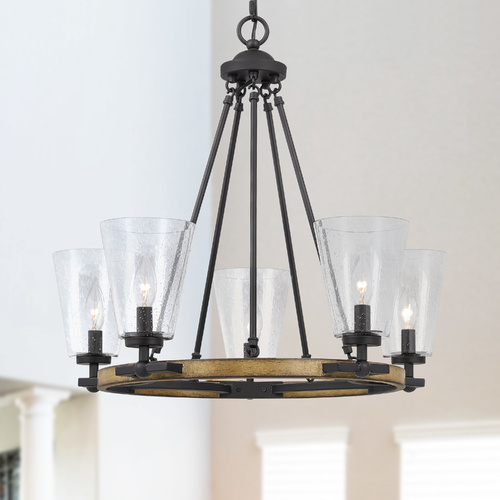 Hearst Matte Black & Painted Aged Walnut Wood Chandelier by Quoizel Lighting