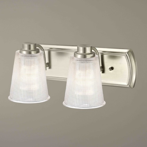 Design Classics Lighting 2-Light Vanity Light with Clear Prismatic Glass in Satin Nickel Finish 1202-09 GL1056-FC