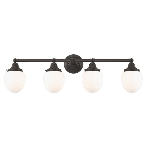 Design Classics Lighting Schoolhouse Bathroom Light Bronze White Opal Glass 4 Light 30.125 Inch Length WC4-220 GG5