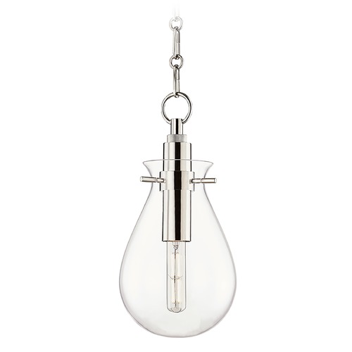 Hudson Valley Lighting Hudson Valley Polished Nickel Pendant Light with Clear Glass Shade BKO101-PN