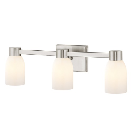 3-Light White Glass Bathroom Vanity Light Satin Nickel