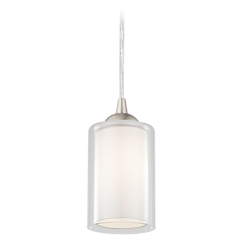 Design Classics Gala Fuse Satin Nickel Cord Hung Mini-Pendant with Double Glass Shade