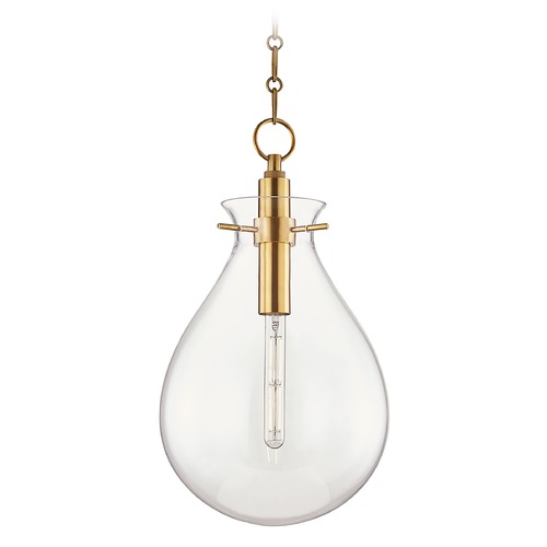 Hudson Valley Lighting Hudson Valley Aged Brass Pendant Light with Clear Glass Shade BKO102-AGB