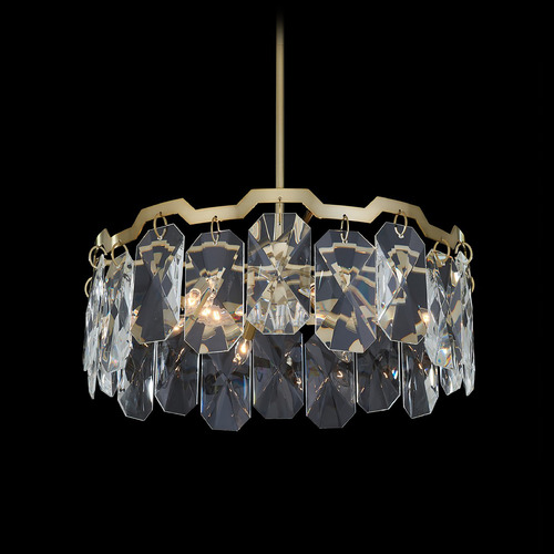 Allegri Crystal Piatta Brushed Brass Pendant Light with Drum Shade