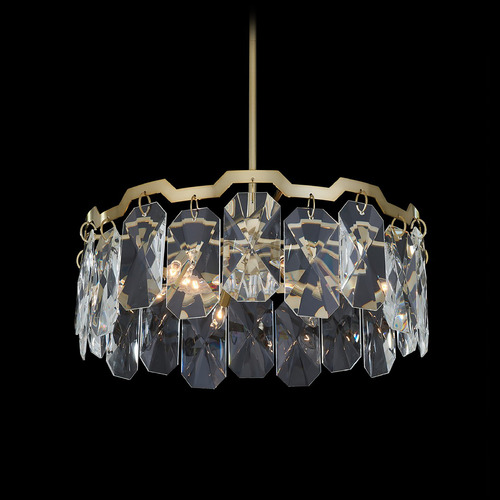 Allegri Lighting Allegri Crystal Piatta Brushed Brass Pendant Light with Drum Shade 039356-039-FR001