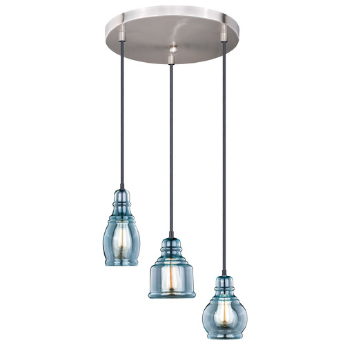 Vaxcel Lighting Millie Satin Nickel Multi-Light Pendant with Bowl / Dome Shade