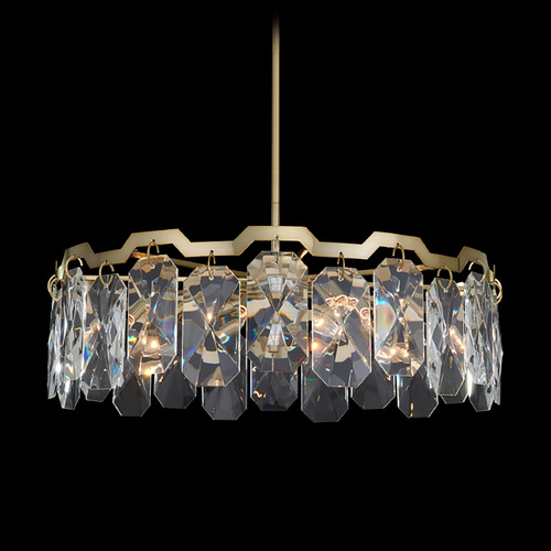 Allegri Crystal Piatta Brushed Brass Pendant Light with Drum Shade