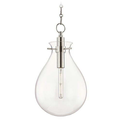 Hudson Valley Lighting Hudson Valley Polished Nickel Pendant Light with Clear Glass Shade BKO102-PN