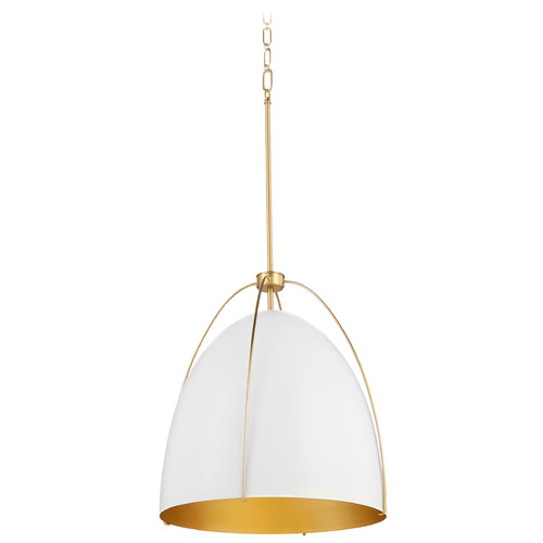 Quorum Lighting Jamie Studio White & Aged Brass Pendant with by Quorum Lighting 860-3-0880