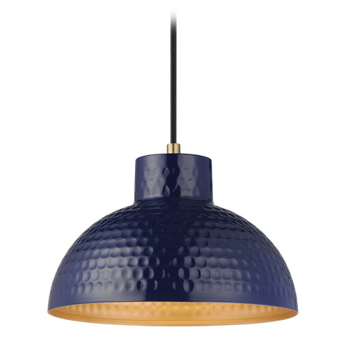Maxim Lighting Rockport Glossy Navy & Natural Aged Brass Mini-Pendant Light with Bowl / Dome Shade
