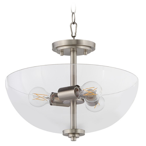 Quorum Lighting Adams Satin Nickel Pendant Light with Bowl / Dome Shade