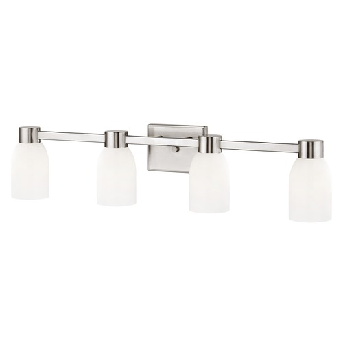 Design Classics Lighting 4-Light White Glass Bathroom Vanity Light Satin Nickel 2104-09 GL1028D