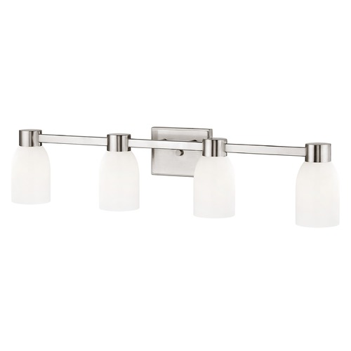 4-Light White Glass Bathroom Vanity Light Satin Nickel