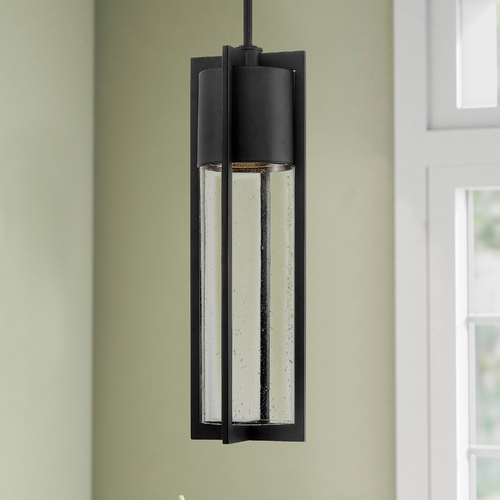 Seeded Glass Outdoor Hanging Light Black by Hinkley Lighting