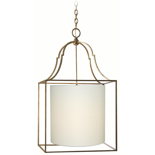 Visual Comfort Signature Collection Visual Comfort Signature Collection Gustavian Gilded Iron Pendant Light with Cylindrical Shade CHC2167GI-L