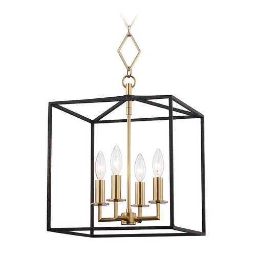 Richie Aged Brass & Black Cage Pendant by Hudson Valley Lighting