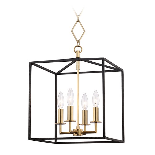 Hudson Valley Lighting Richie Aged Brass & Black Cage Pendant by Hudson Valley Lighting BKO150-AGB/BK