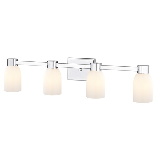 Design Classics Lighting 4-Light White Glass Bathroom Vanity Light Chrome 2104-26 GL1028D