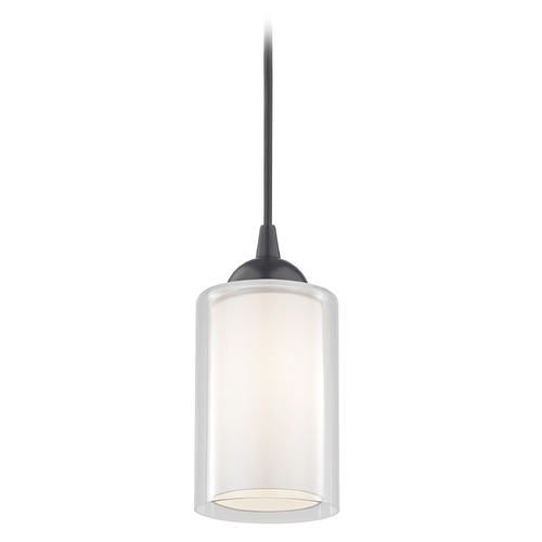 Design Classics Gala Fuse Matte Black Cord Hung Mini-Pendant with Double Glass Shade