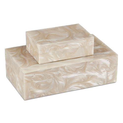 Currey and Company Aimee Kurzner Perlas Swirl Ivory & Natural Wood Box