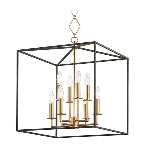 Richie Aged Brass & Black Cage Pendant by Hudson Valley Lighting