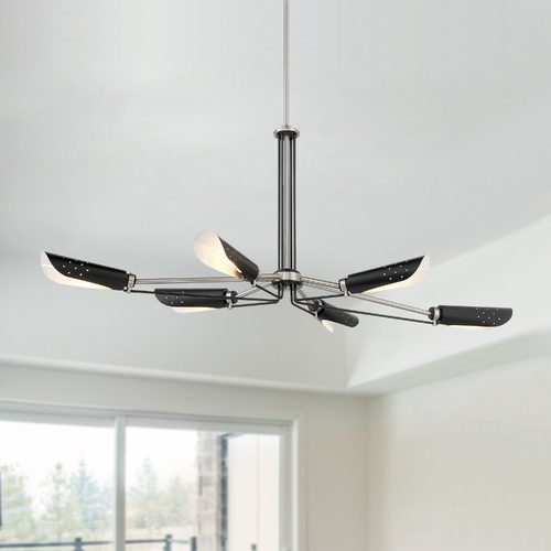 Turbine 6-Light Linear Chandelier in Nickel & Coal by George Kovacs