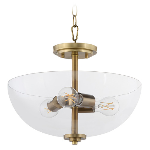 Quorum Lighting Adams Aged Brass Pendant Light with Bowl / Dome Shade