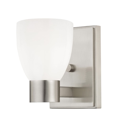 Satin White Glass Sconce Satin Nickel