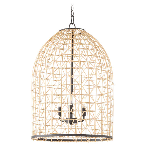Rattan Matte Black Pendant with by Quorum Lighting