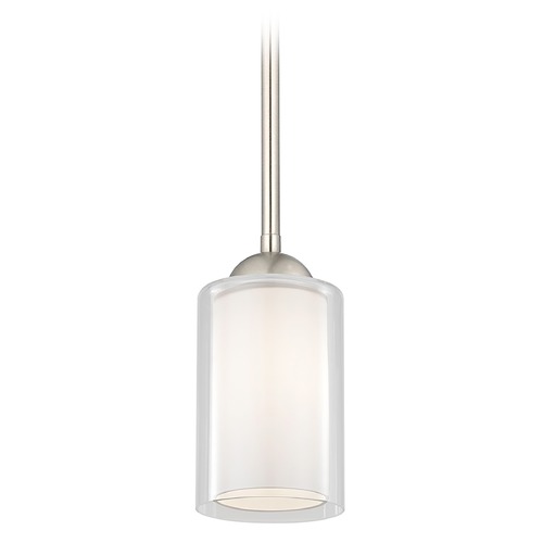 Design Classics Gala Fuse Satin Nickel Stem Hung Mini-Pendant with Double Glass Shade