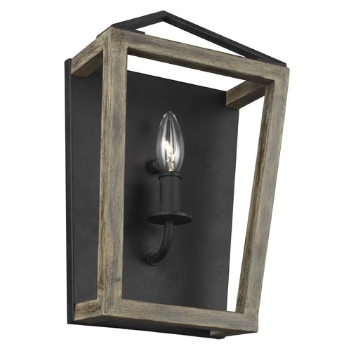 Gannet Weathered Oak Wood & Antique Forged Iron Sconce by Visual Comfort Studio