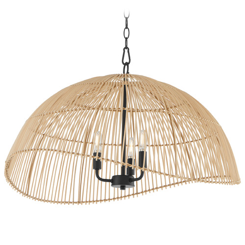 Rattan Matte Black Pendant with by Quorum Lighting