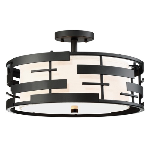 Lansing Textured Black Semi-Flush Mount by Satco Lighting