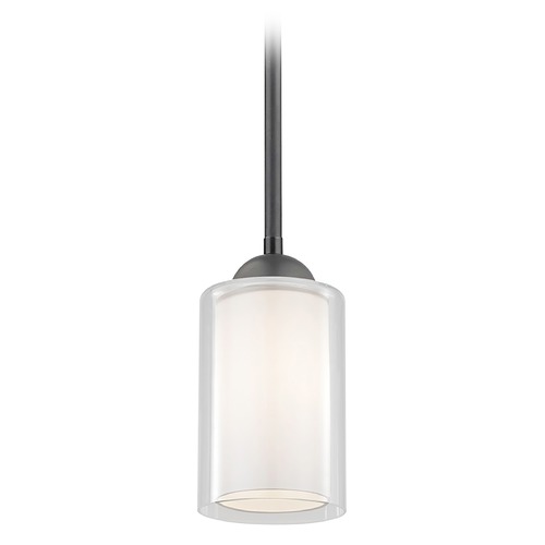 Design Classics Gala Fuse Matte Black Stem Hung Mini-Pendant with Double Glass Shade