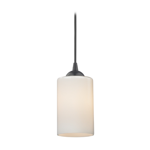 Modern Black Mini-Pendant Light with Opal White Cylinder Glass