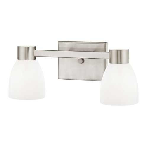 2-Light White Glass Bathroom Vanity Light Satin Nickel