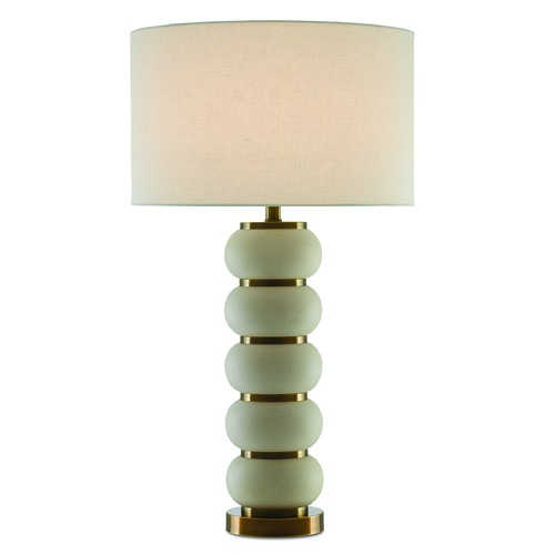 Currey and Company Lighting Currey and Company Luko White Mud / Antique Brass Table Lamp with Drum Shade 6000-0276