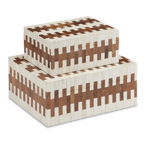 Currey and Company Aimee Kurzner Tia White & Natural Acacia & Natural Engineered Hardwood Box