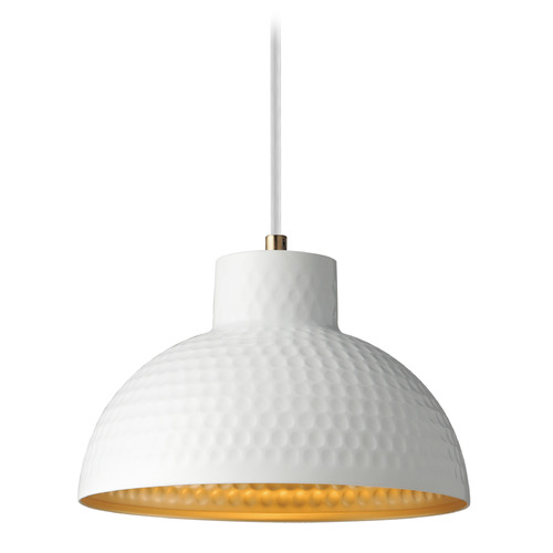 Maxim Lighting Rockport White & Natural Aged Brass Mini-Pendant Light with Bowl / Dome Shade