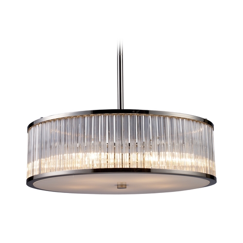 Elk Lighting Modern Drum Pendant Light with Clear Glass in Polished Nickel Finish 10129/5