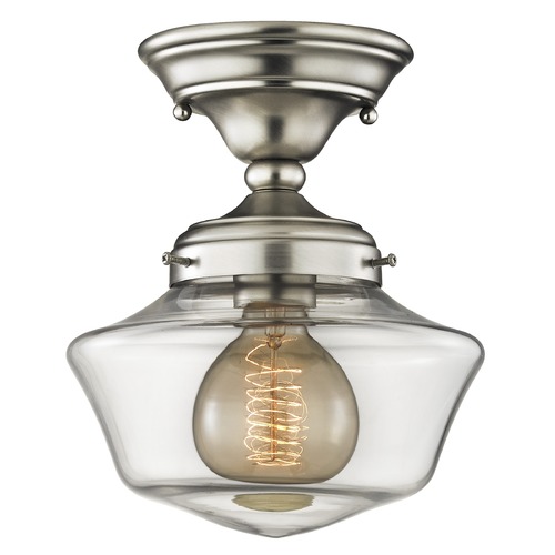 Design Classics Lighting 8-Inch Schoolhouse Satin Nickel Clear Glass Ceiling Light FAS-09 / GA8-CL