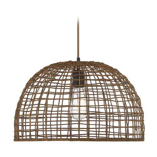 18-Inch Pendant in Dark Rattan & Dark Brown by Meridian