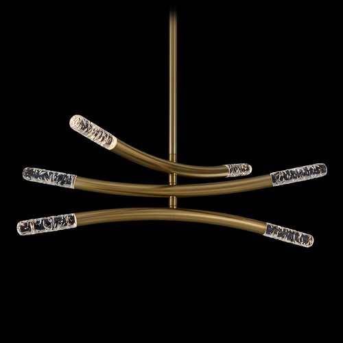 Allegri Crystal Laga Winter Brass LED Pendant Light with Cylindrical Shade