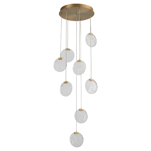 Axiom 3CCT 8-Light LED Pendant in Aged Brass by Oxygen Lighting