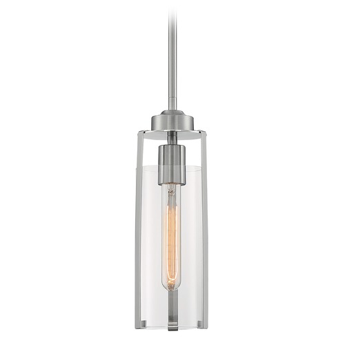 Satco Lighting Marina Brushed Nickel Pendant with Cylindrical Shade by Satco Lighting 60/7140