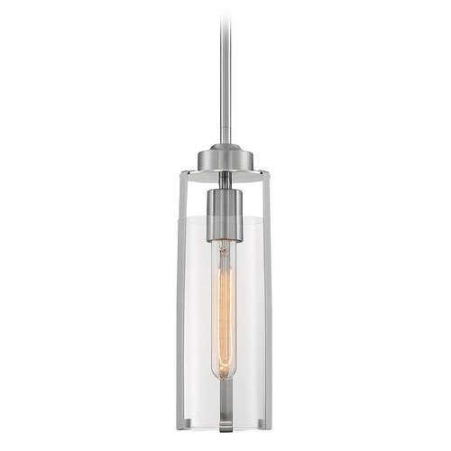 Marina Brushed Nickel Pendant with Cylindrical Shade by Satco Lighting