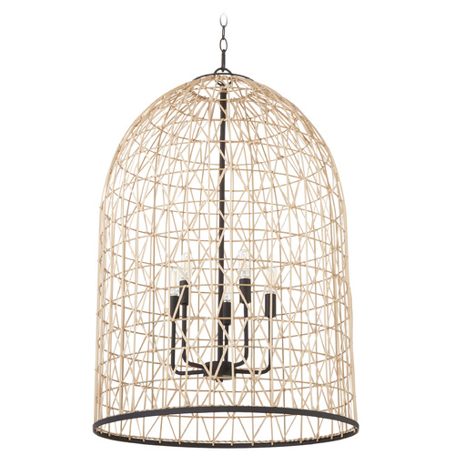 Rattan Matte Black Pendant with by Quorum Lighting