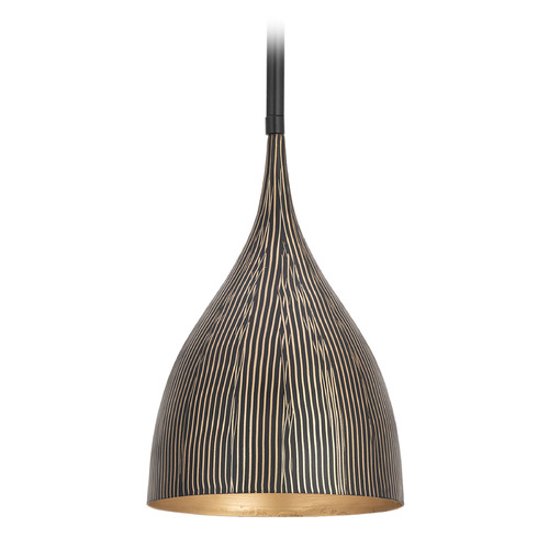 Maxim Lighting Fleur Striated Matte Black & Gold Mini-Pendant Light with Bowl / Dome Shade